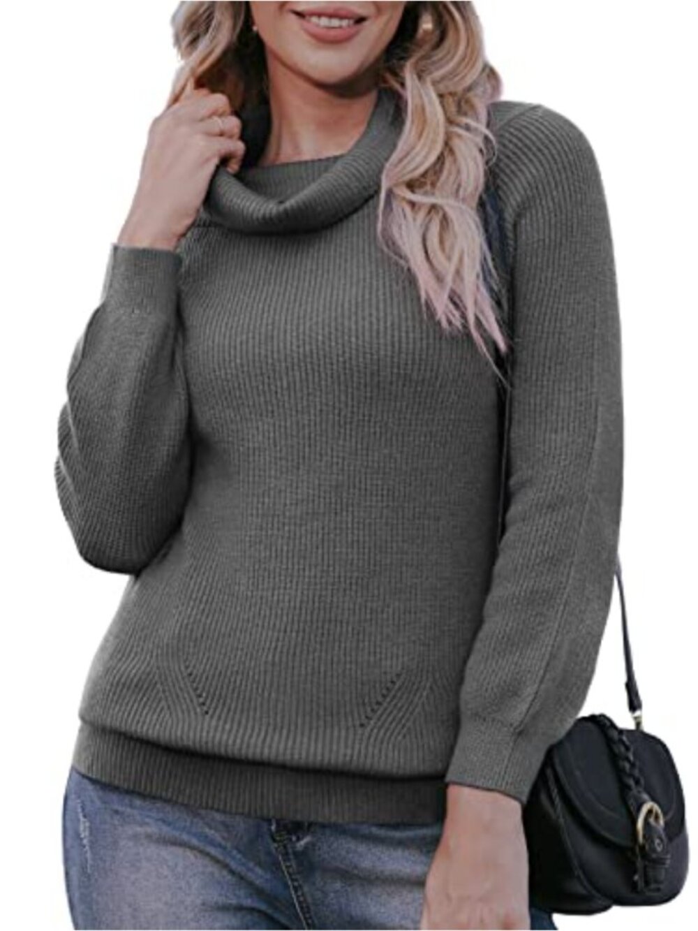 Women's Cable Knit Turtleneck Pullover Sweater Long Sleeve Soft